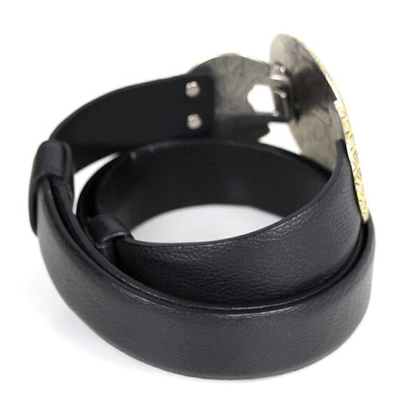 Chico's BLACK GENUINE LEATHER 1.25"Wd HOOK BUCKLE ADJUSTABLE SIZE BELT M/L (F83 - Picture 4 of 16